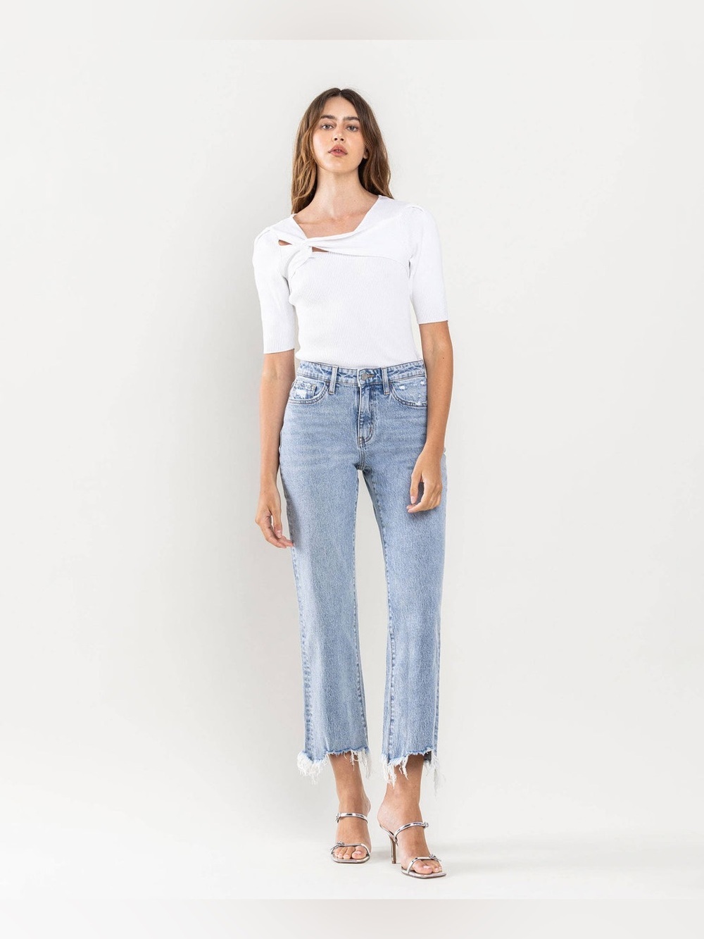 Lovervet By Vervet Mid Rise Light Wash Cropped Straight Leg Jeans With Step Hem